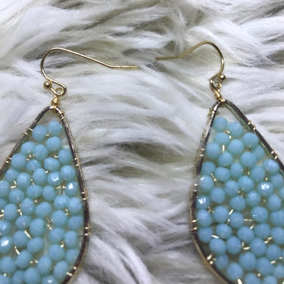 Francescas blue and gold large dangle earrings - Picture 1 of 4
